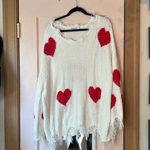 Chic Soul Heart Print Chenille Sweater